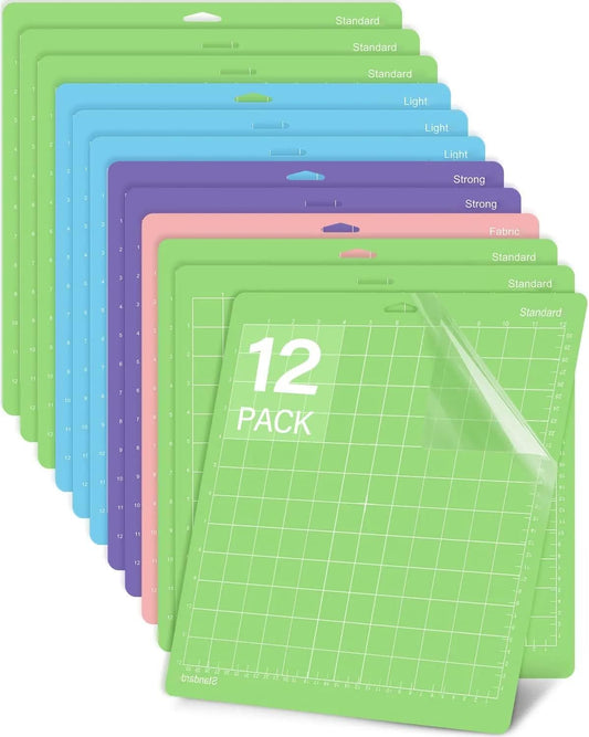 Cutting Mat 12 Pack 12x12, Compatible With Cricut Maker 4/Explore Air & Silhouette Sticky Pad Replacement Accessories, for Crafts Supplies (Standard/Light/Strong/Frabic)