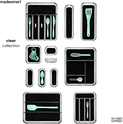 Small Silverware Tray, Compact 5 Compartment Flatware Organizer for Forks, Knives & Spoons, Non Slip, Soft Grip Lining, Fits Small Drawers, Carbon