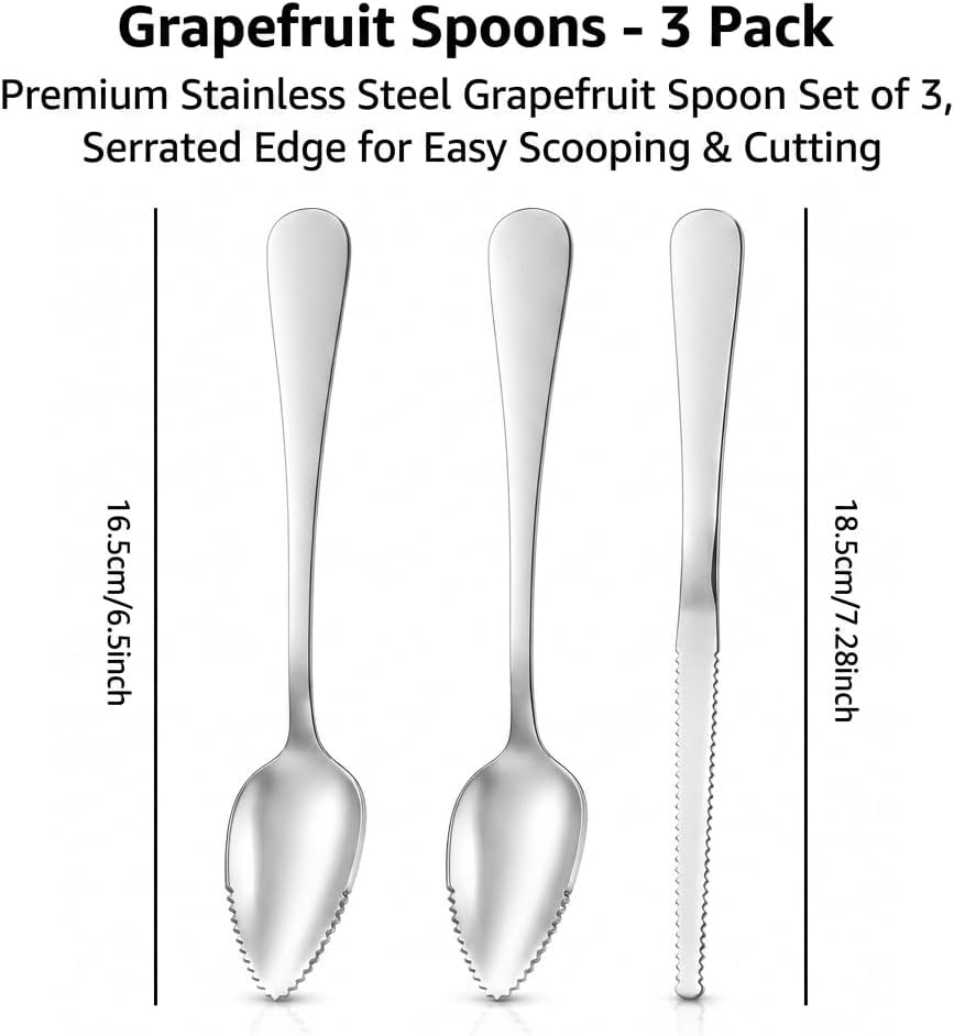 3 Pcs Grapefruit Spoon & Knife Set Stainless Steel Grapefruit Spoons with Serrated Edge Fruit Knife Grapefruit Utensils Tool for Citrus, Kiwi,Dessert, Avocado & More