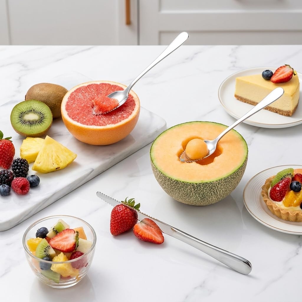 3 Pcs Grapefruit Spoon & Knife Set Stainless Steel Grapefruit Spoons with Serrated Edge Fruit Knife Grapefruit Utensils Tool for Citrus, Kiwi,Dessert, Avocado & More