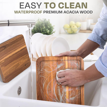 Magnetic Knife Block Countertop and Acacia Wood Chopping Board, Extra Large | 15.5x10.5x0.75In | Wooden Magnetic Knife Holder Block Set with Cutting Board for Kitchen Counter | Magnet Knives Stand