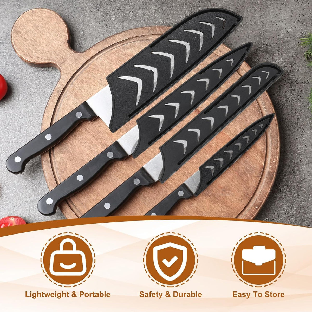 Safety Knife Cover Sleeves for 8" Carving Knife, ABS Universal Knife Sheath Edge Guard Blade Protector for Kitchen Black Pack of 2