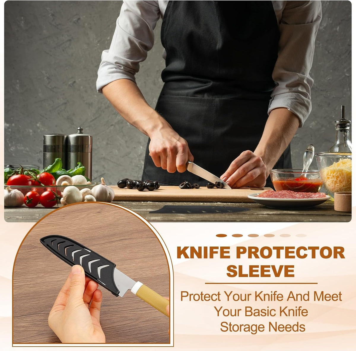 Safety Knife Cover Sleeves for 8" Carving Knife, ABS Universal Knife Sheath Edge Guard Blade Protector for Kitchen Black Pack of 2