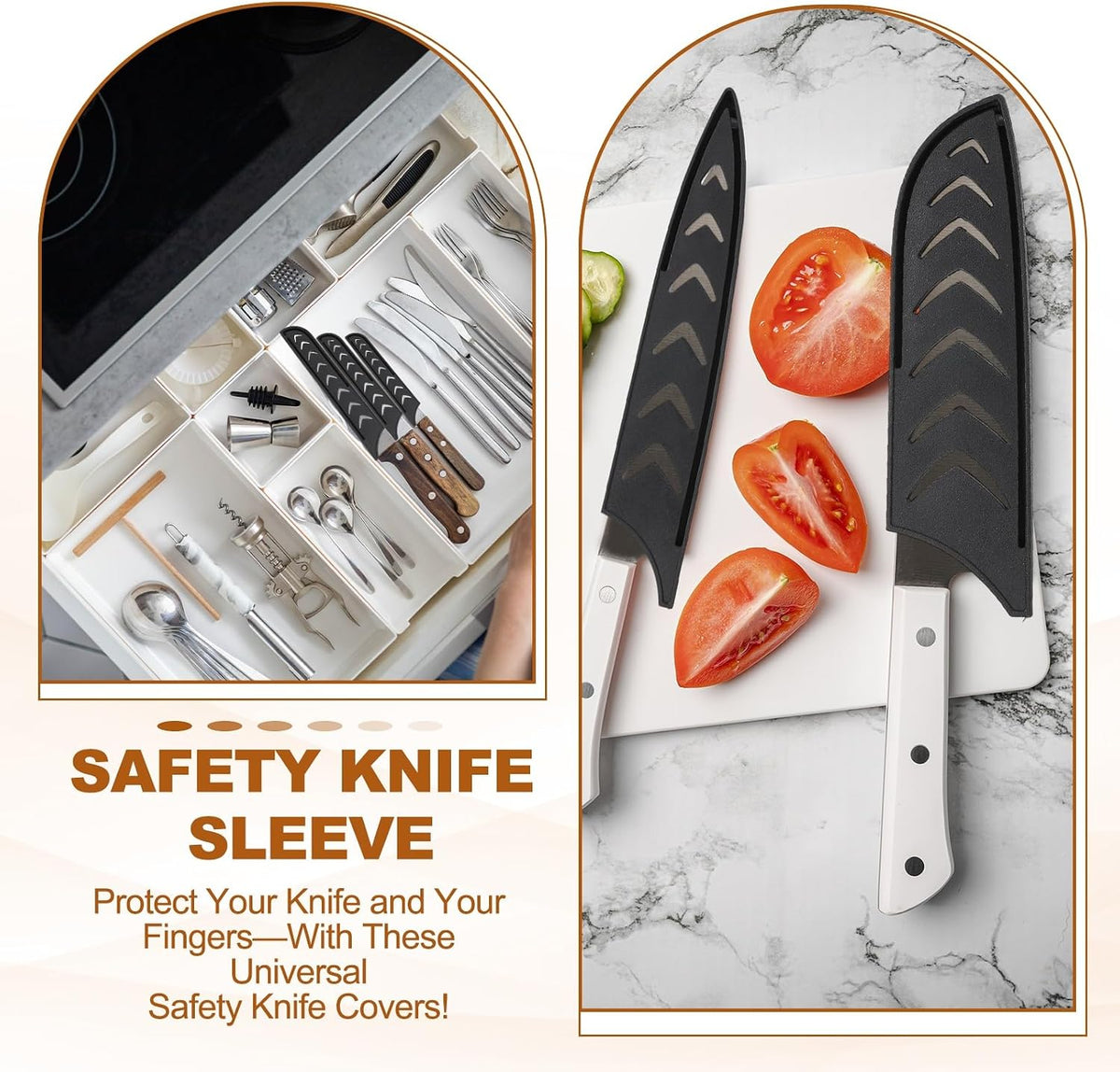 Safety Knife Cover Sleeves for 8" Carving Knife, ABS Universal Knife Sheath Edge Guard Blade Protector for Kitchen Black Pack of 2