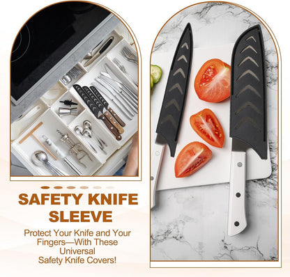 Safety Knife Cover Sleeves for 8" Carving Knife, ABS Universal Knife Sheath Edge Guard Blade Protector for Kitchen Black Pack of 2