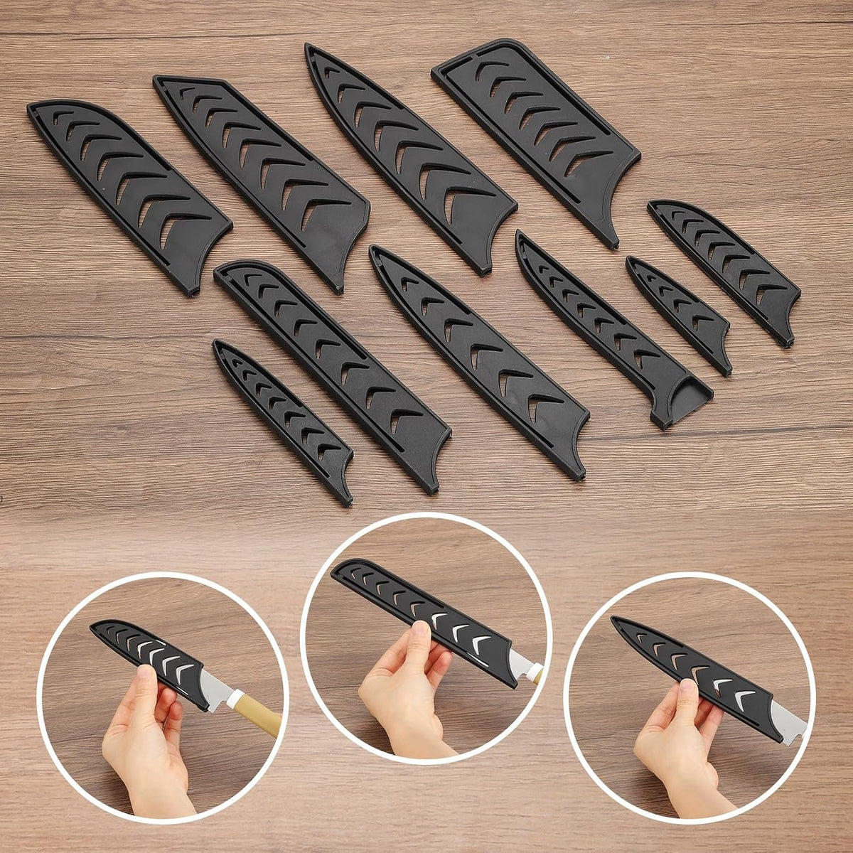Safety Knife Cover Sleeves for 8" Carving Knife, ABS Universal Knife Sheath Edge Guard Blade Protector for Kitchen Black Pack of 2