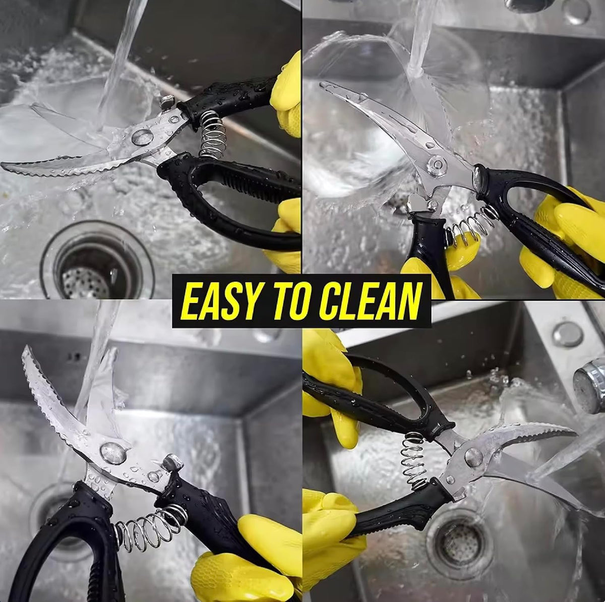 Heavy Duty Kitchen Chicken Scissors,Stainless Steel Multipurpose Kitchen Spring Loaded Meat Shears Poultry Shears with Anti-Slip Handle,Easier Cutting Fish Meat Bone Chicken (BLACK)