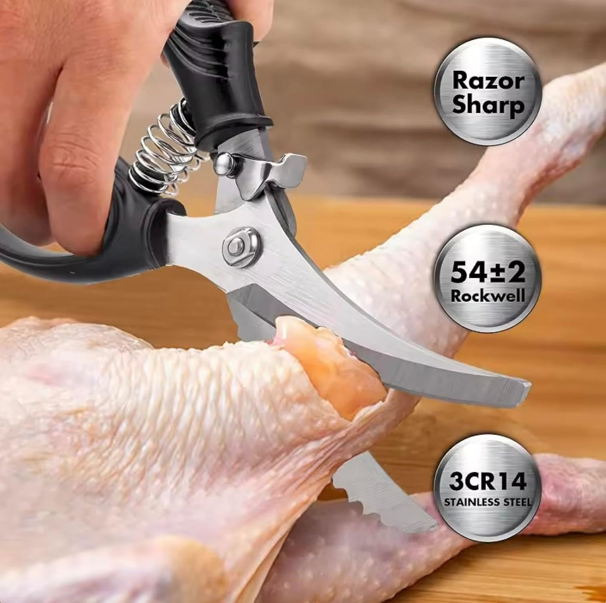 Heavy Duty Kitchen Chicken Scissors,Stainless Steel Multipurpose Kitchen Spring Loaded Meat Shears Poultry Shears with Anti-Slip Handle,Easier Cutting Fish Meat Bone Chicken (BLACK)
