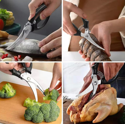 Heavy Duty Kitchen Chicken Scissors,Stainless Steel Multipurpose Kitchen Spring Loaded Meat Shears Poultry Shears with Anti-Slip Handle,Easier Cutting Fish Meat Bone Chicken (BLACK)