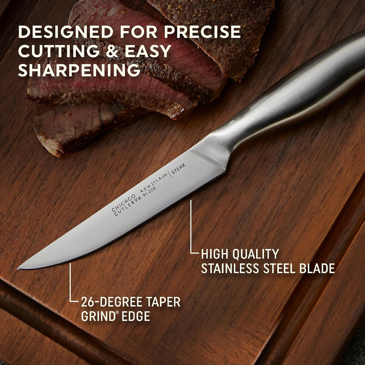 Insignia Steel Steak Knives, 4.5" Stainless Steel Blades for Effortless Cutting, For Home Kitchen and Professional Use