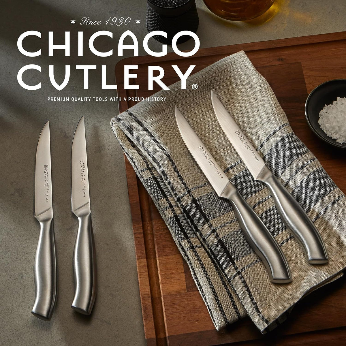 Insignia Steel Steak Knives, 4.5" Stainless Steel Blades for Effortless Cutting, For Home Kitchen and Professional Use