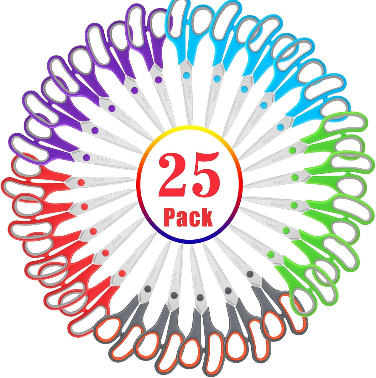 Scissors Bulk Set of, 8" Multipurpose Sharp Sewing Craft Fabric Scissors for Office Home High/Middle School Student Office Teacher Art Supplies, Soft Comfort-Grip Right/Left Handles