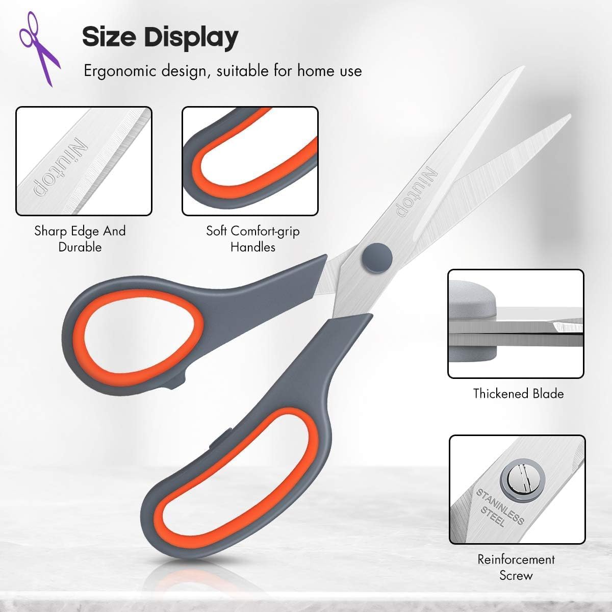 Scissors Bulk Set of, 8" Multipurpose Sharp Sewing Craft Fabric Scissors for Office Home High/Middle School Student Office Teacher Art Supplies, Soft Comfort-Grip Right/Left Handles