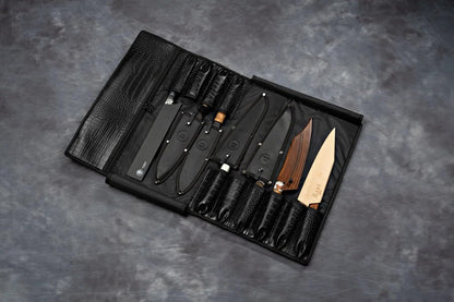Gorgeous Leather Croc Pattern Premium Leather Chef Knife Roll Bag. Professional Grade Lovely Gift for Chefs Hunting Knives and Home Storage