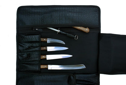 Gorgeous Leather Croc Pattern Premium Leather Chef Knife Roll Bag. Professional Grade Lovely Gift for Chefs Hunting Knives and Home Storage
