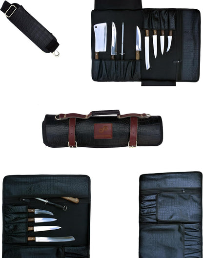 Gorgeous Leather Croc Pattern Premium Leather Chef Knife Roll Bag. Professional Grade Lovely Gift for Chefs Hunting Knives and Home Storage