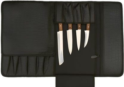 Gorgeous Leather Croc Pattern Premium Leather Chef Knife Roll Bag. Professional Grade Lovely Gift for Chefs Hunting Knives and Home Storage