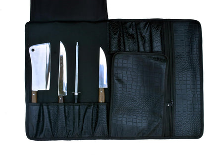 Gorgeous Leather Croc Pattern Premium Leather Chef Knife Roll Bag. Professional Grade Lovely Gift for Chefs Hunting Knives and Home Storage