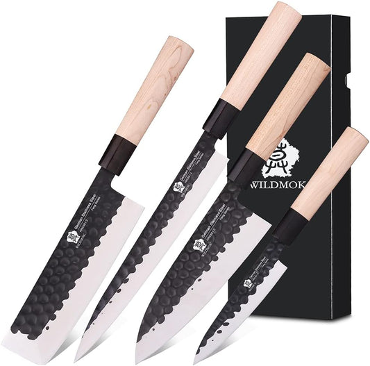 Left Handed 4pcs Knife Set GYUTO Sashimi Sushi Knife Sets for Left Handed, Fish Filleting Chef Knife for Kitchen German Steel Blade & Traditional Wooden Handle