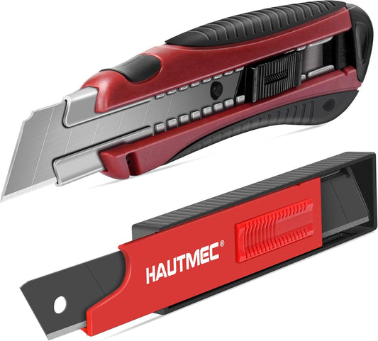 Heavy Duty Utility Knife Set 25mm Retractable Box Cutter with Auto-Lock, 11 Blades, Snap-Off Blade and Cable Slicing Slot for Warehouse, Construction and DIY 0205