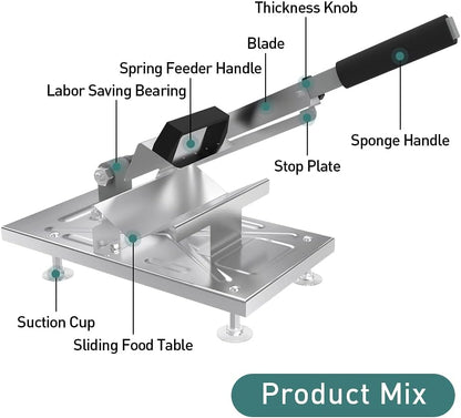 Stainless Steel Food Slicer,Manual Frozen Meat Slicer Beef and Mutton Roll Meat Cleavers Machine for Home Cooking of BBQ Hot Pot