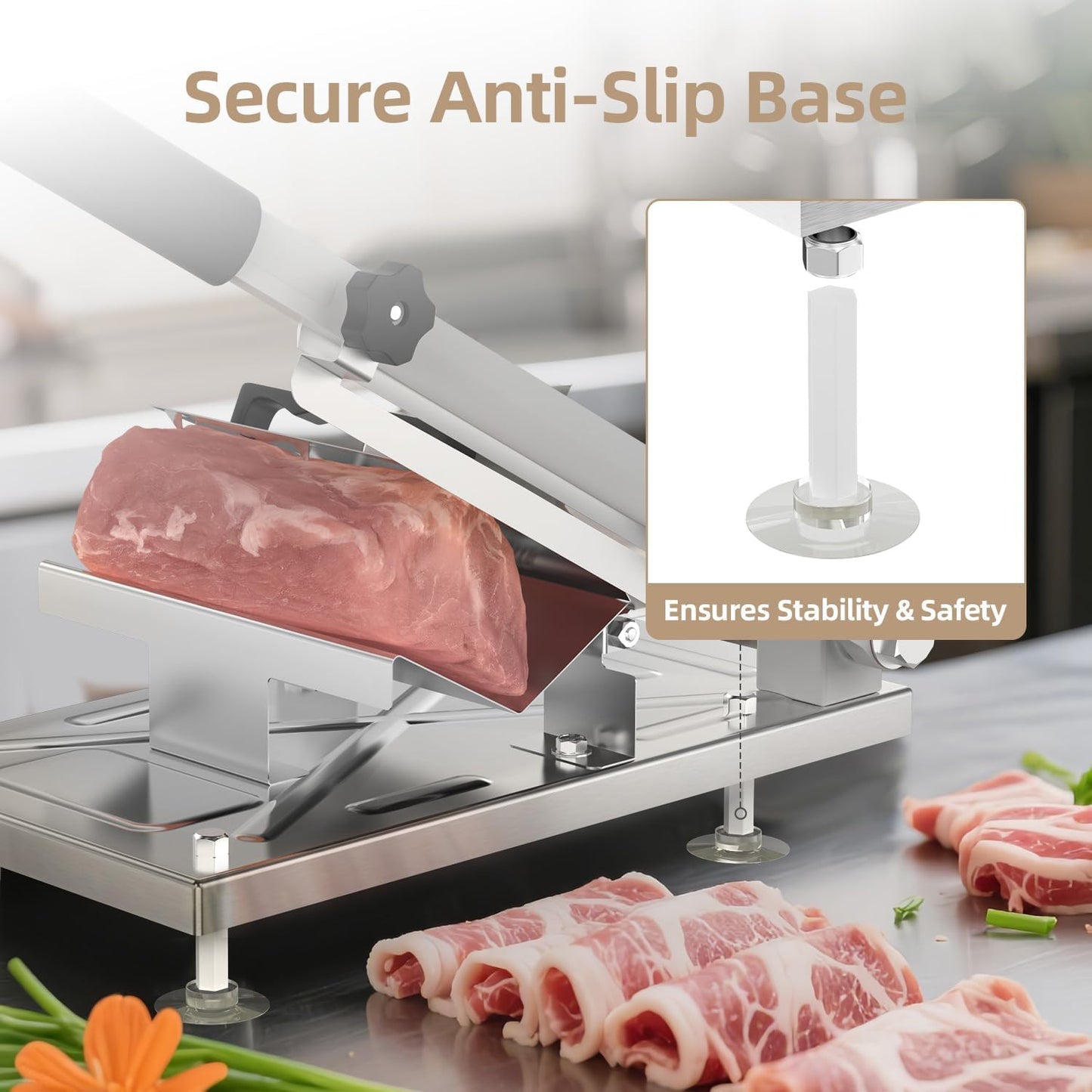 Stainless Steel Food Slicer,Manual Frozen Meat Slicer Beef and Mutton Roll Meat Cleavers Machine for Home Cooking of BBQ Hot Pot
