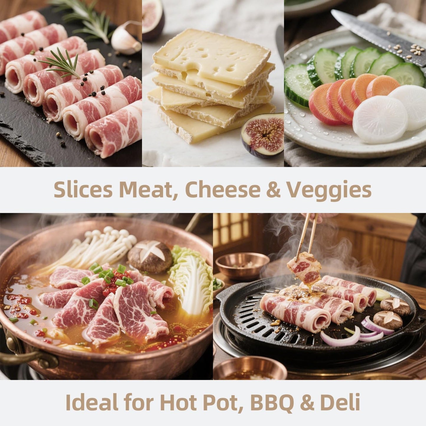 Stainless Steel Food Slicer,Manual Frozen Meat Slicer Beef and Mutton Roll Meat Cleavers Machine for Home Cooking of BBQ Hot Pot
