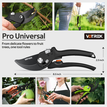 VOTREK® Pruning Shears, Patented Stepless Handle Opening for All Hand Sizes