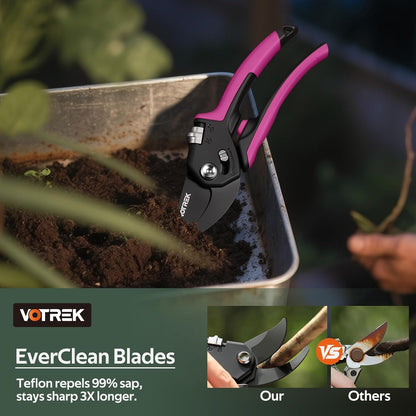 VOTREK® Pruning Shears, Patented Stepless Handle Opening for All Hand Sizes