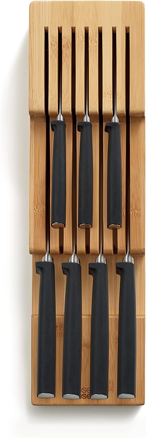 DrawerStore Compact Knife Organizer, holds up to 9 knives, Kitchen Organization & Drawer Storage, Bamboo