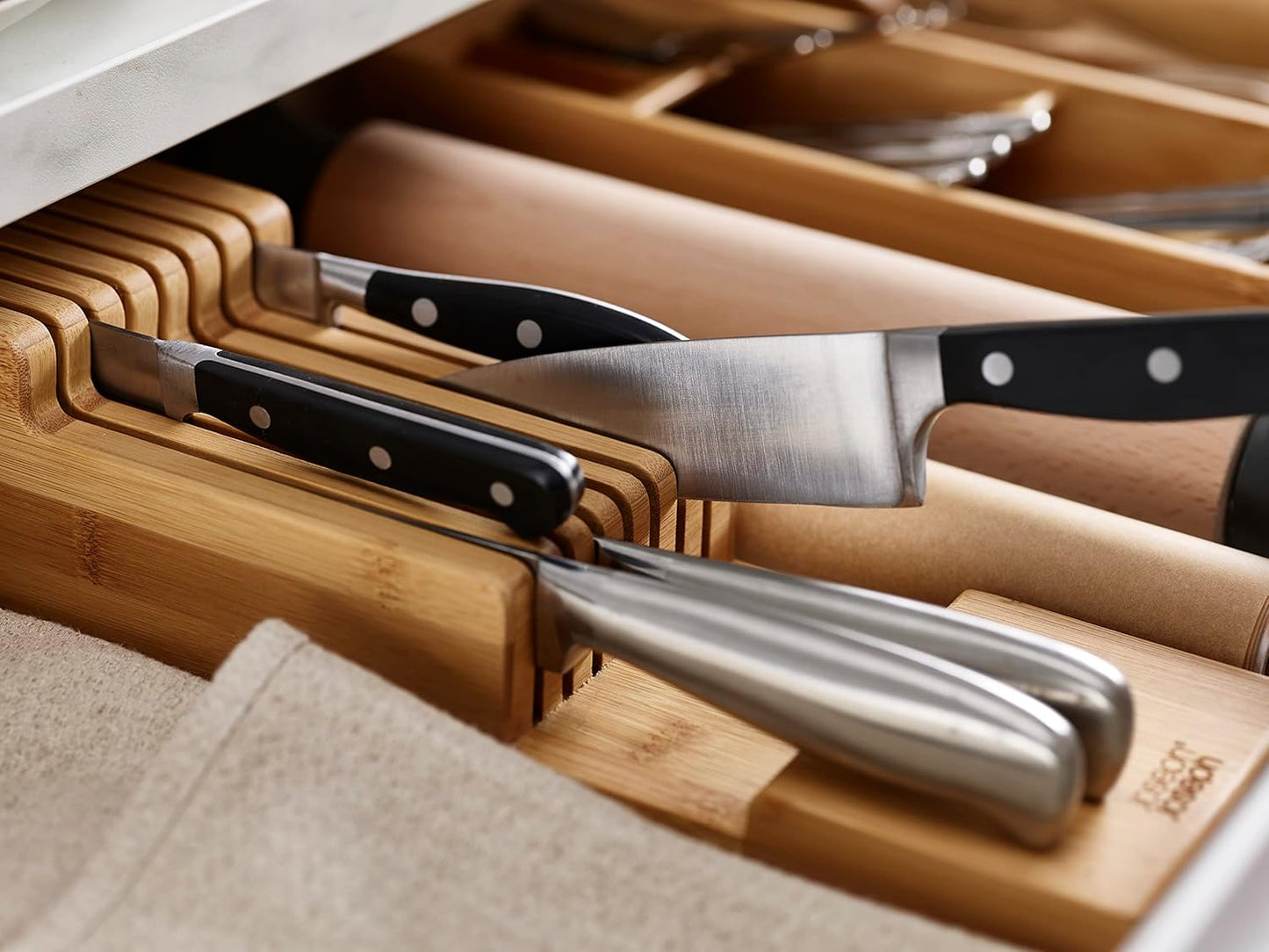 DrawerStore Compact Knife Organizer, holds up to 9 knives, Kitchen Organization & Drawer Storage, Bamboo