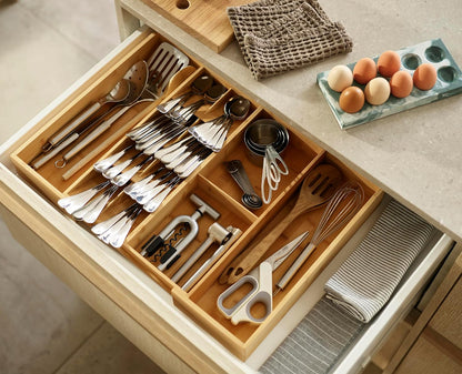 DrawerStore Compact Knife Organizer, holds up to 9 knives, Kitchen Organization & Drawer Storage, Bamboo