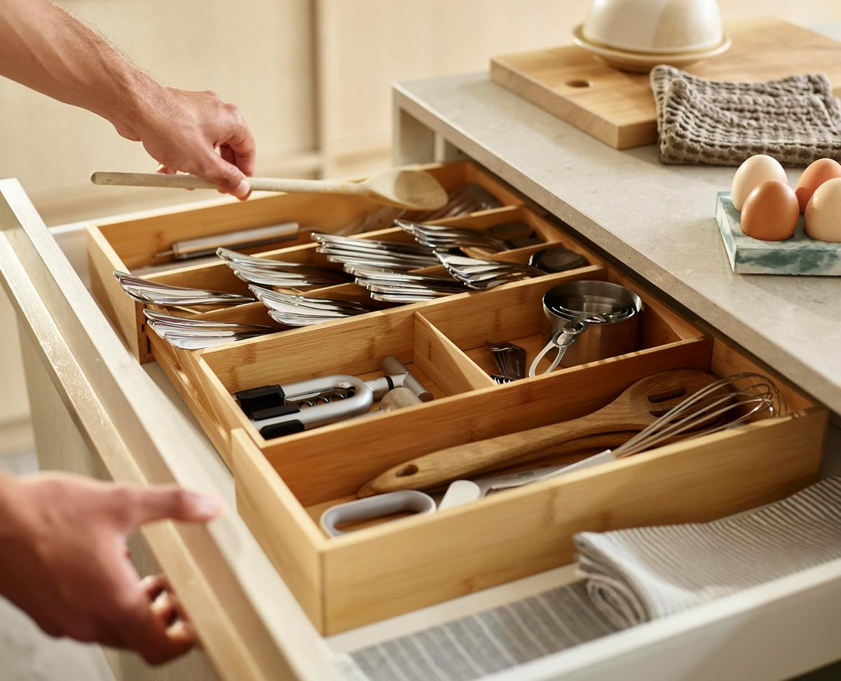 DrawerStore Compact Knife Organizer, holds up to 9 knives, Kitchen Organization & Drawer Storage, Bamboo