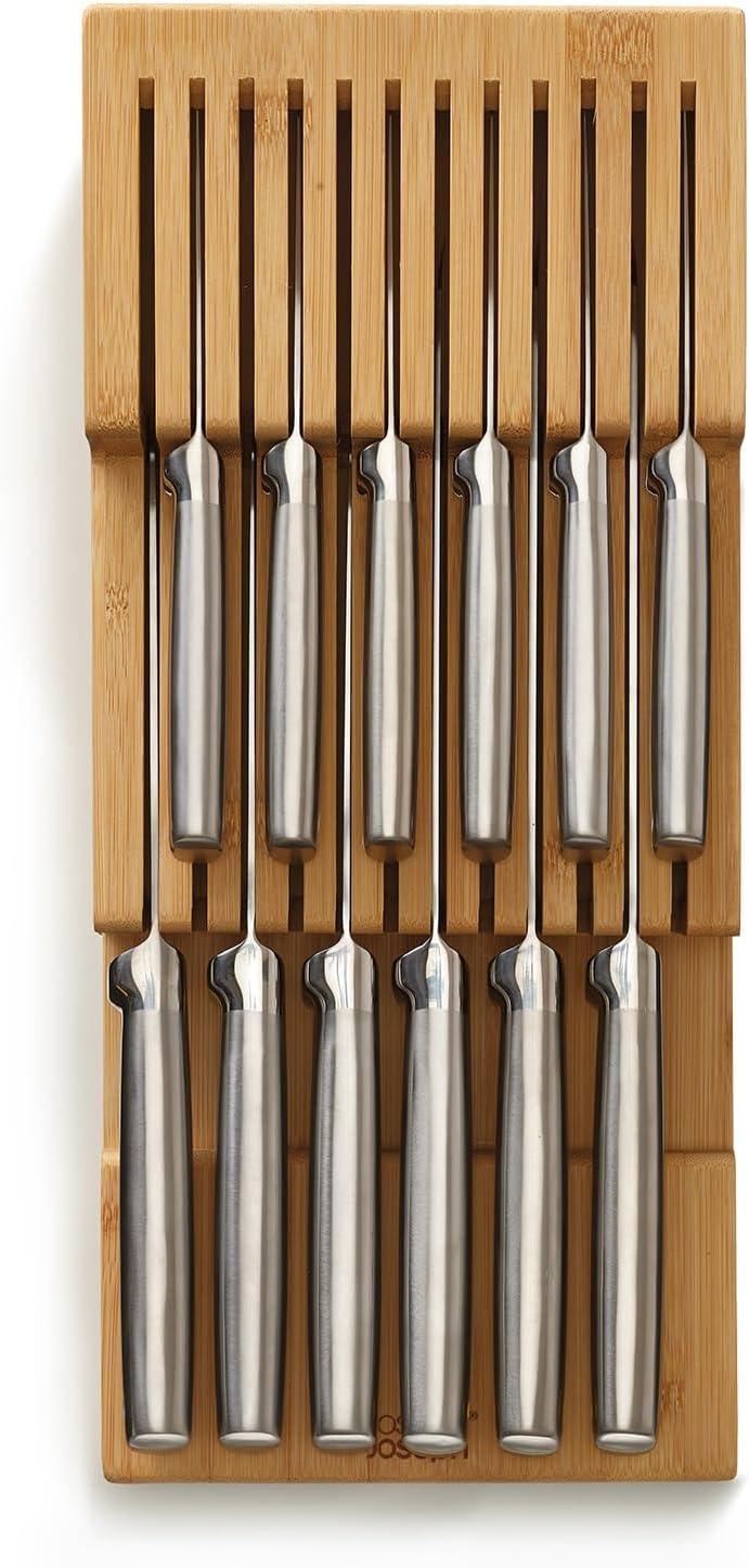 DrawerStore Compact Knife Organizer, holds up to 9 knives, Kitchen Organization & Drawer Storage, Bamboo