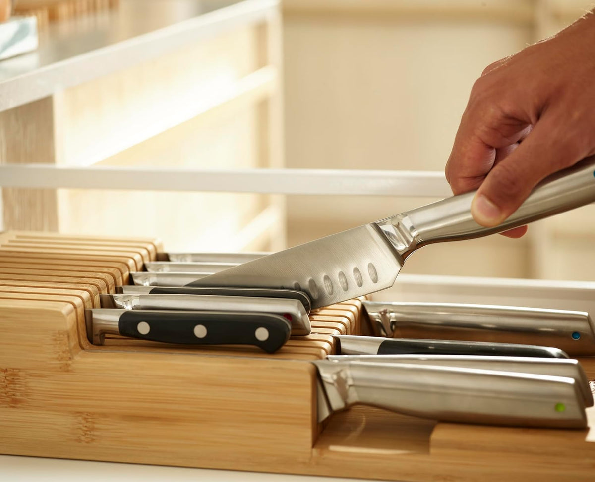 DrawerStore Compact Knife Organizer, holds up to 9 knives, Kitchen Organization & Drawer Storage, Bamboo