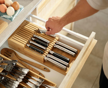 DrawerStore Compact Knife Organizer, holds up to 9 knives, Kitchen Organization & Drawer Storage, Bamboo