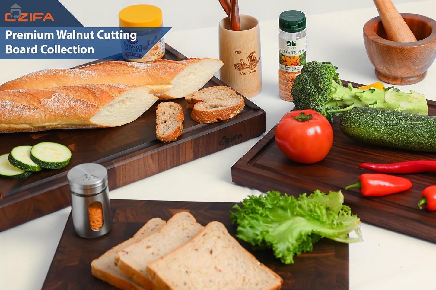 American Dark Walnut Wood Cutting Board 17"x12"x1.6" for Kitchen with Juice Groove, Inner Handles, Gift Box Packaging and End Grain Butcher Block Finished with Linseed Oil, Beeswax & Lemon Oil