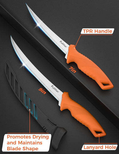 3 pcs Fillet Knife for fish,Stainless Steel Fishing Knife | 9 Inch and 7 Inch Filet Knives,5 Inch Fishing Bait Knife with Non-Slip Handle,Fishing Gear Set with Protective Sheath