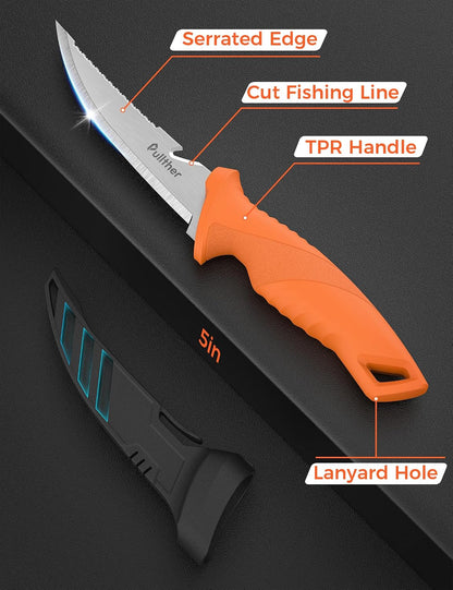 3 pcs Fillet Knife for fish,Stainless Steel Fishing Knife | 9 Inch and 7 Inch Filet Knives,5 Inch Fishing Bait Knife with Non-Slip Handle,Fishing Gear Set with Protective Sheath