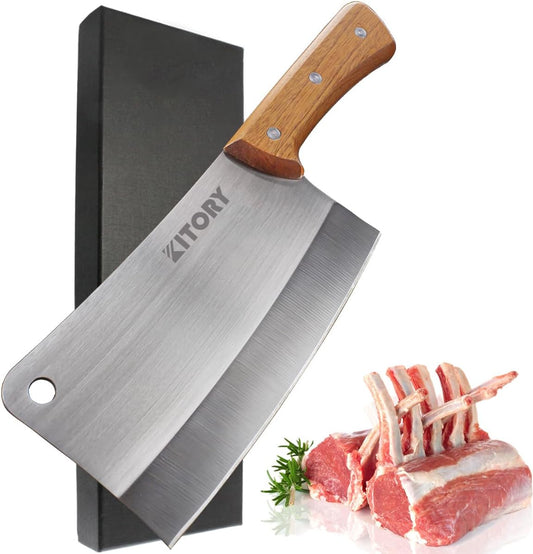 Meat Cleaver 7'' Heavy Duty Chopper Butcher Knife Bone Cutter Chinese Kitchen Chef’s Chopping Knife for Meat, Bone- Full Tang 7CR17MOV High Carbon Stainless Steel, 2025 Gifts
