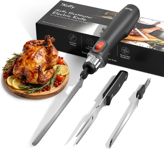 Cordless Electric Knife for Meat Slicing, Carving Knife | Cordless Rechargeable, 45W High-Torque Motor, 420 Stainless Steel Blades, 50-Min Runtime, Washable,Type-C Charge, Safety-Lock
