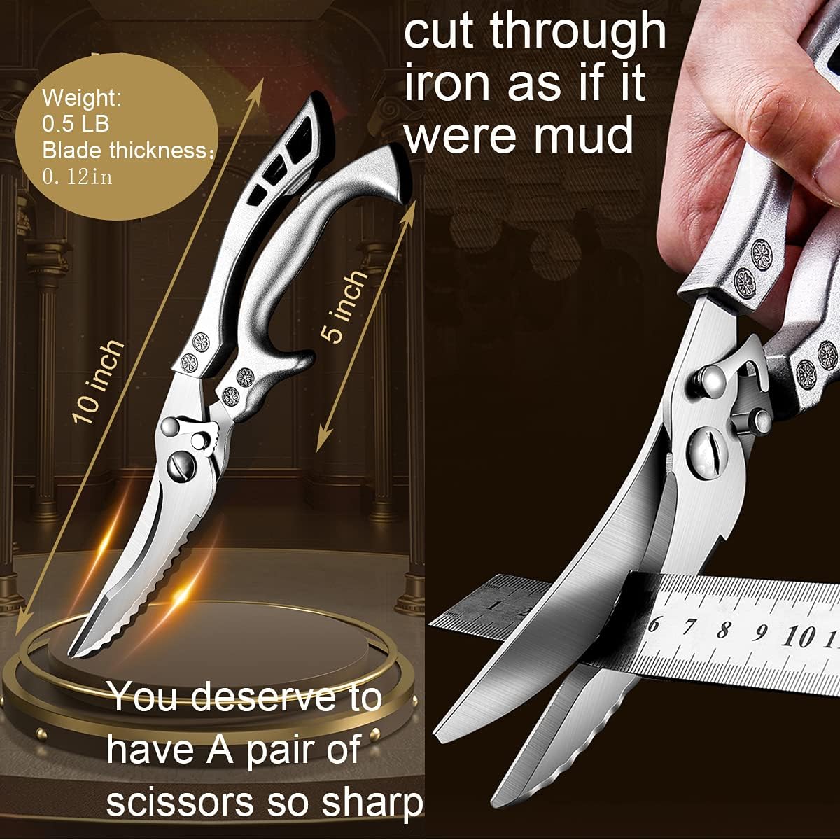 Upgrade Heavy Duty Stainless Steel Kitchen Scissors - Professional Poultry Shears for Bone, Meat, Chicken, Fish, Turkey, Vegetables,Spring Loaded Multipurpose Ultra Sharp Utility Scissors