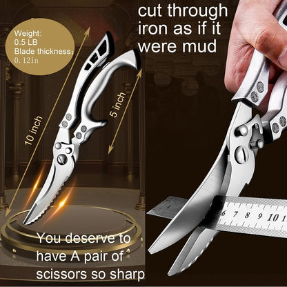 Upgrade Heavy Duty Stainless Steel Kitchen Scissors - Professional Poultry Shears for Bone, Meat, Chicken, Fish, Turkey, Vegetables,Spring Loaded Multipurpose Ultra Sharp Utility Scissors