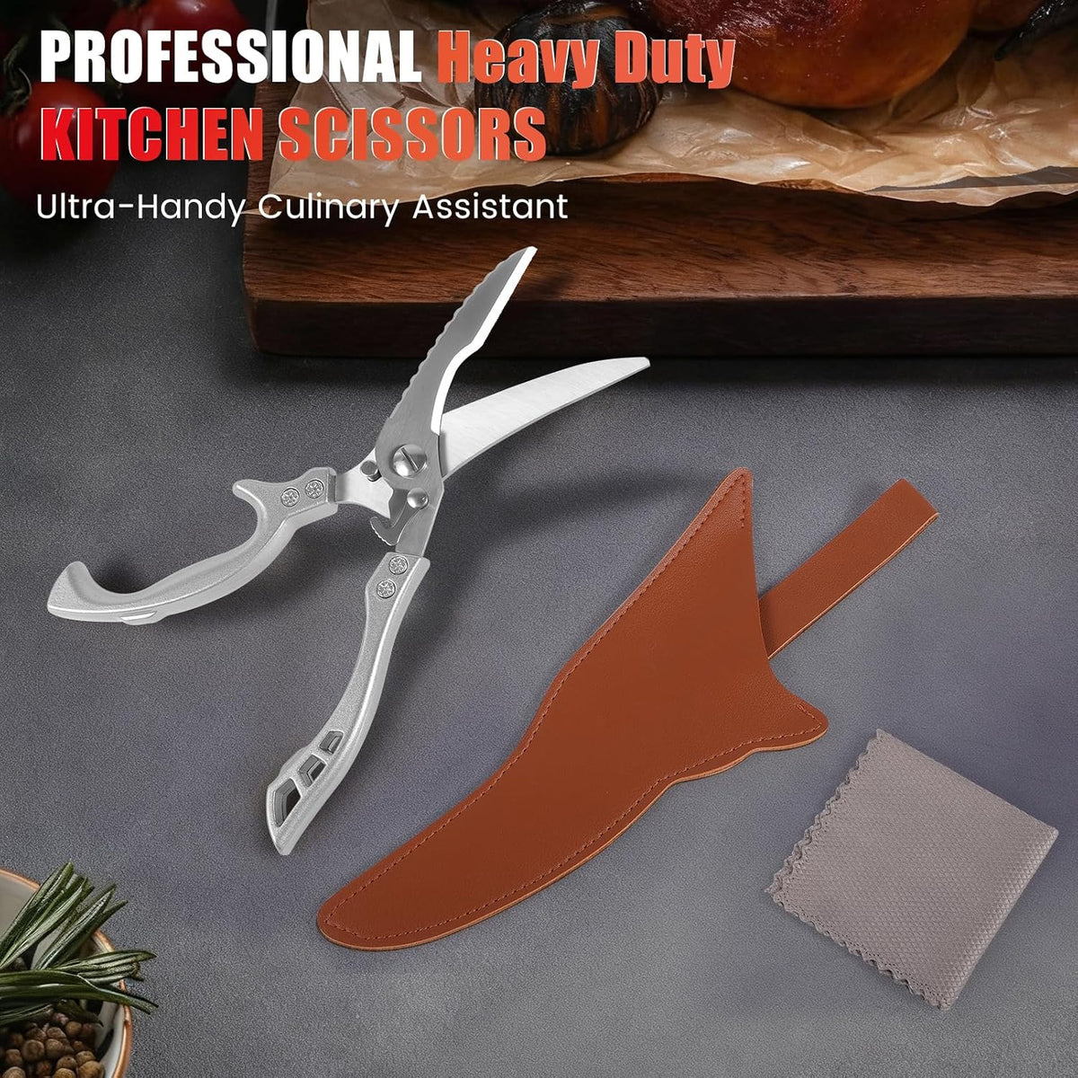 Upgrade Heavy Duty Stainless Steel Kitchen Scissors - Professional Poultry Shears for Bone, Meat, Chicken, Fish, Turkey, Vegetables,Spring Loaded Multipurpose Ultra Sharp Utility Scissors