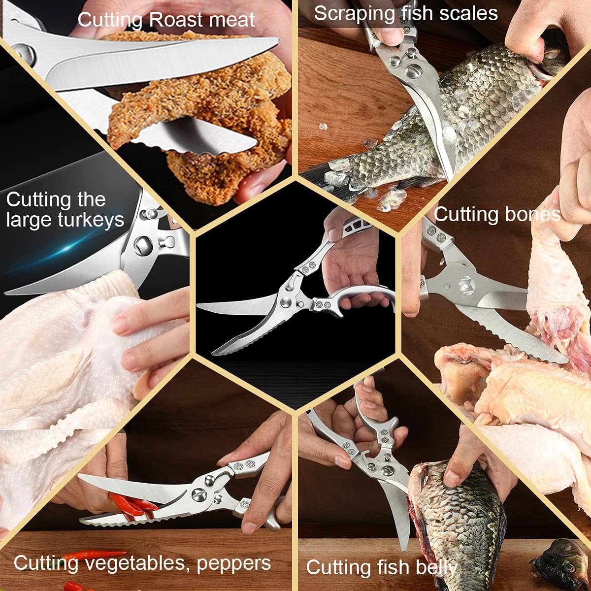 Upgrade Heavy Duty Stainless Steel Kitchen Scissors - Professional Poultry Shears for Bone, Meat, Chicken, Fish, Turkey, Vegetables,Spring Loaded Multipurpose Ultra Sharp Utility Scissors