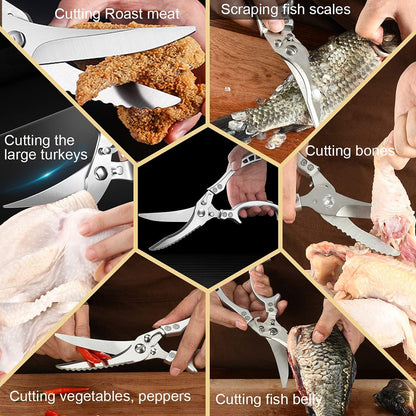 Upgrade Heavy Duty Stainless Steel Kitchen Scissors - Professional Poultry Shears for Bone, Meat, Chicken, Fish, Turkey, Vegetables,Spring Loaded Multipurpose Ultra Sharp Utility Scissors