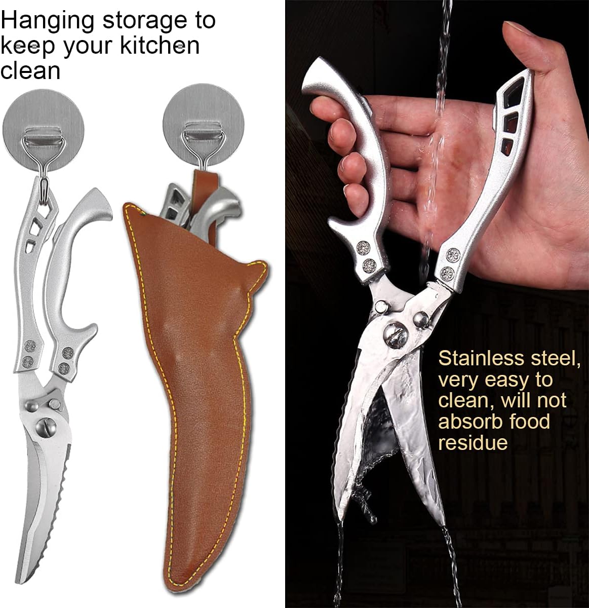 Upgrade Heavy Duty Stainless Steel Kitchen Scissors - Professional Poultry Shears for Bone, Meat, Chicken, Fish, Turkey, Vegetables,Spring Loaded Multipurpose Ultra Sharp Utility Scissors