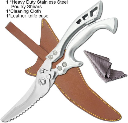Upgrade Heavy Duty Stainless Steel Kitchen Scissors - Professional Poultry Shears for Bone, Meat, Chicken, Fish, Turkey, Vegetables,Spring Loaded Multipurpose Ultra Sharp Utility Scissors
