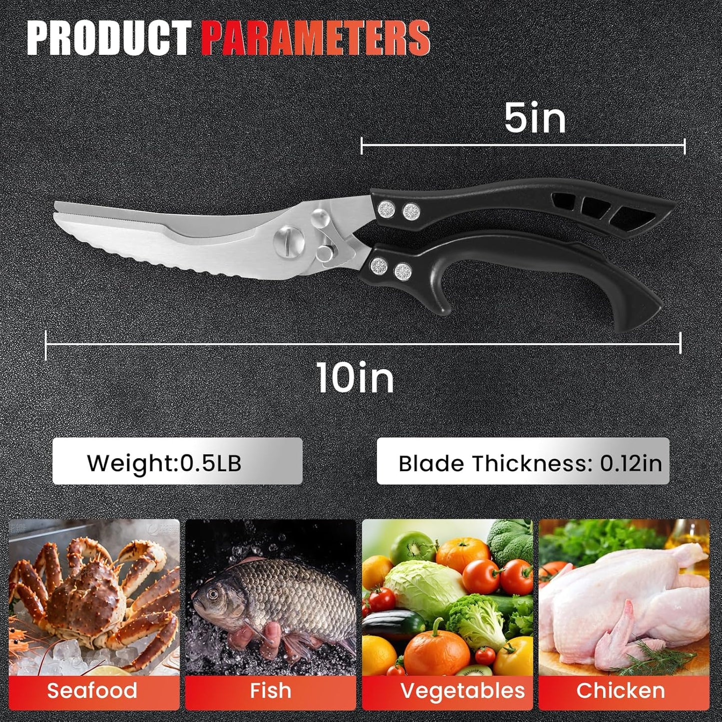 Upgrade Heavy Duty Stainless Steel Kitchen Scissors - Professional Poultry Shears for Bone, Meat, Chicken, Fish, Turkey, Vegetables,Spring Loaded Multipurpose Ultra Sharp Utility Scissors