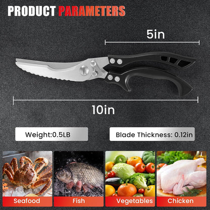Upgrade Heavy Duty Stainless Steel Kitchen Scissors - Professional Poultry Shears for Bone, Meat, Chicken, Fish, Turkey, Vegetables,Spring Loaded Multipurpose Ultra Sharp Utility Scissors